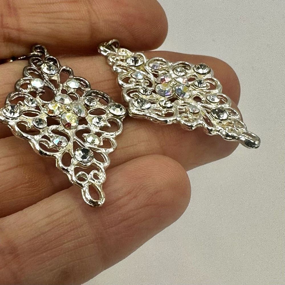 Silver tone rhinestone drop earrings - Picture 4 of 7